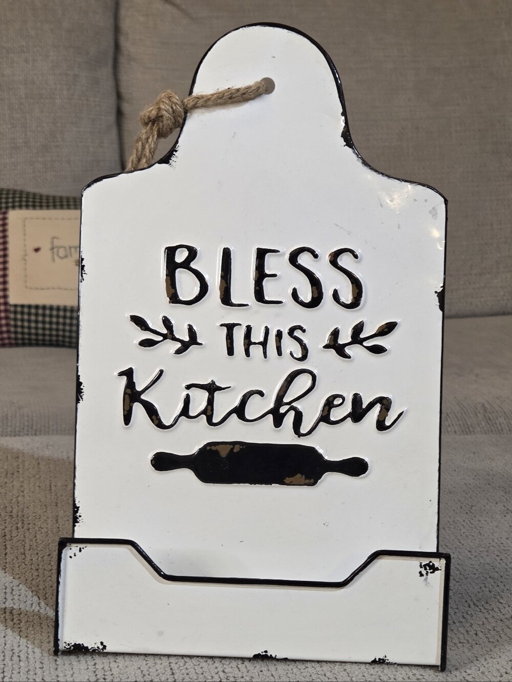 Hobby Lobby White and Black 'Bless This Kitchen' Decorative Recipe Stand